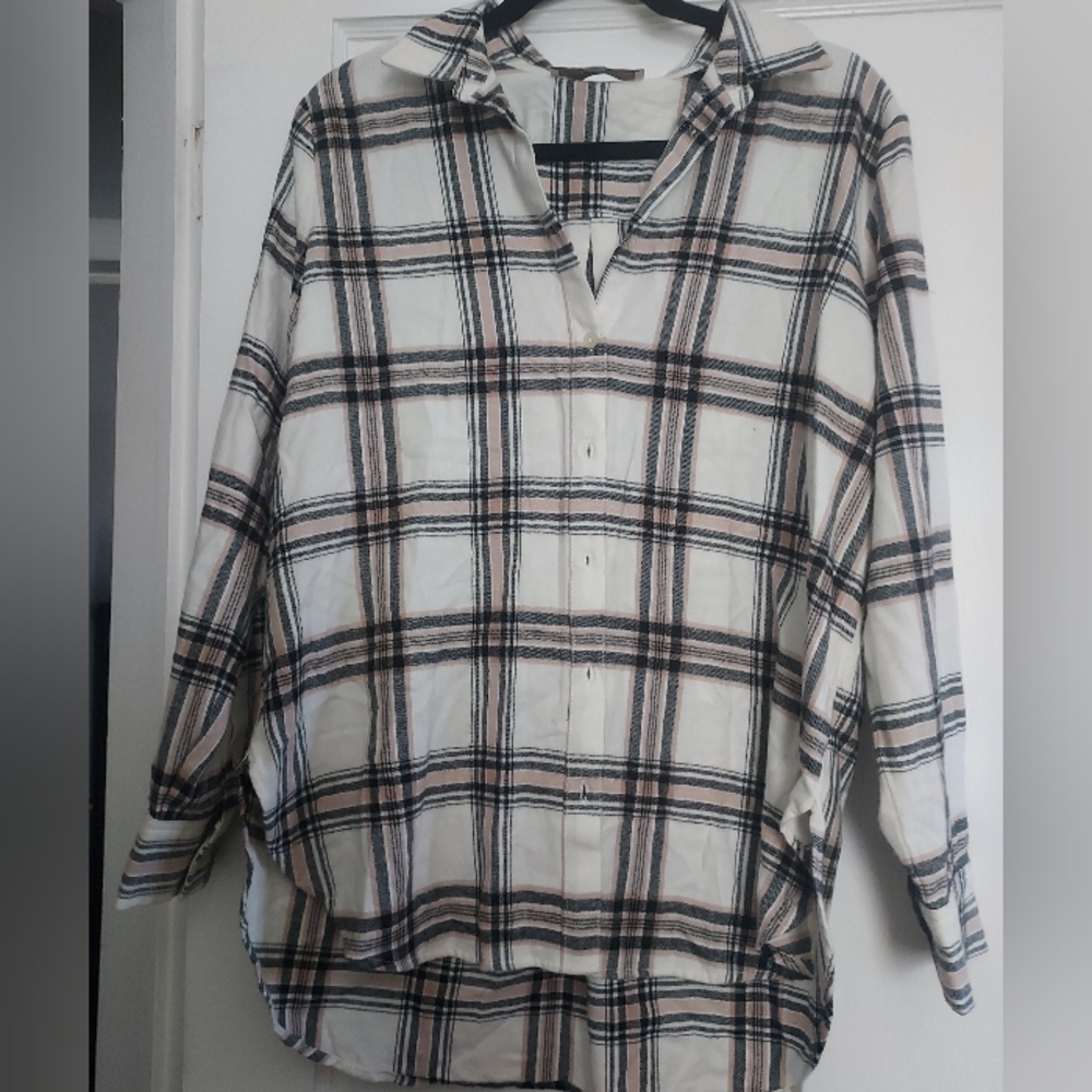 LOFT Black and White Plaid Shirt LP